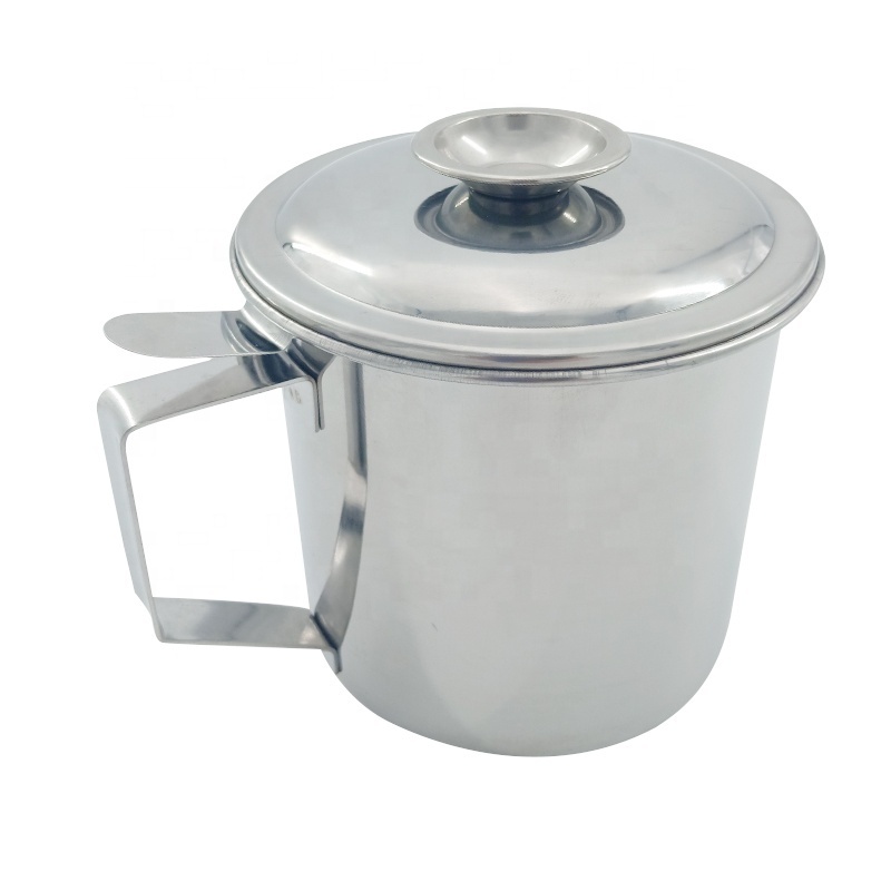 Southeast Asia top seller kitchen gadgets oil drain cup stainless steel oil filter pot with lid