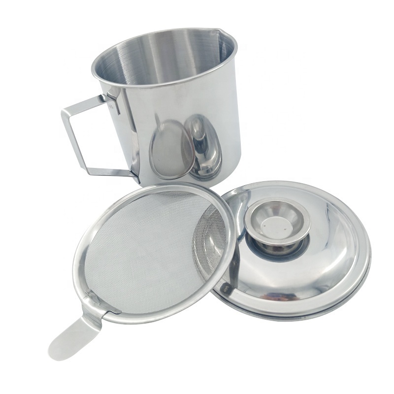 Southeast Asia top seller kitchen gadgets oil drain cup stainless steel oil filter pot with lid