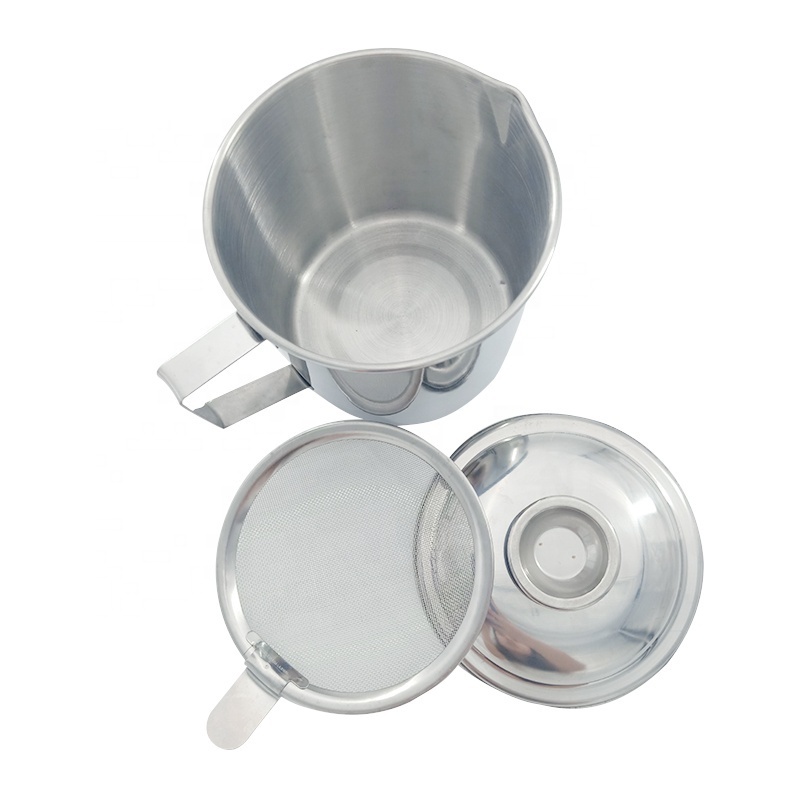 Southeast Asia top seller kitchen gadgets oil drain cup stainless steel oil filter pot with lid