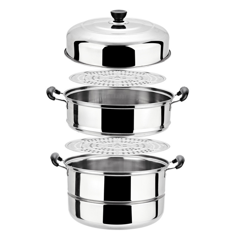 Stainless Steel Steamer Pot with Metal Lid 2 layer Stackable Steamer Multi-purpose Food Steamer