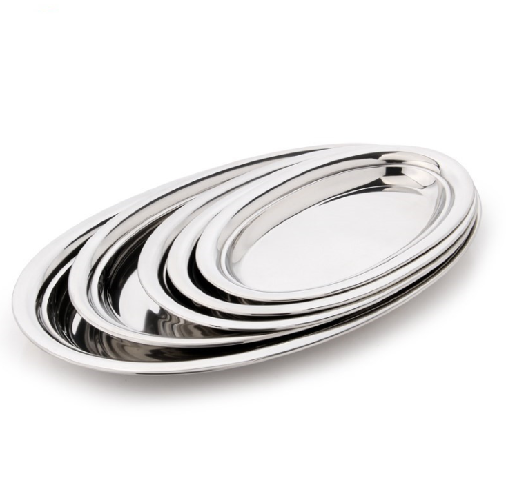 Home Kitchen Food Metal Serving Tray Stainless Steel Serving Plate Oval Deep Egg Shape Tray