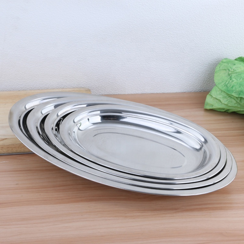 Home Kitchen Food Metal Serving Tray Stainless Steel Serving Plate Oval Deep Egg Shape Tray