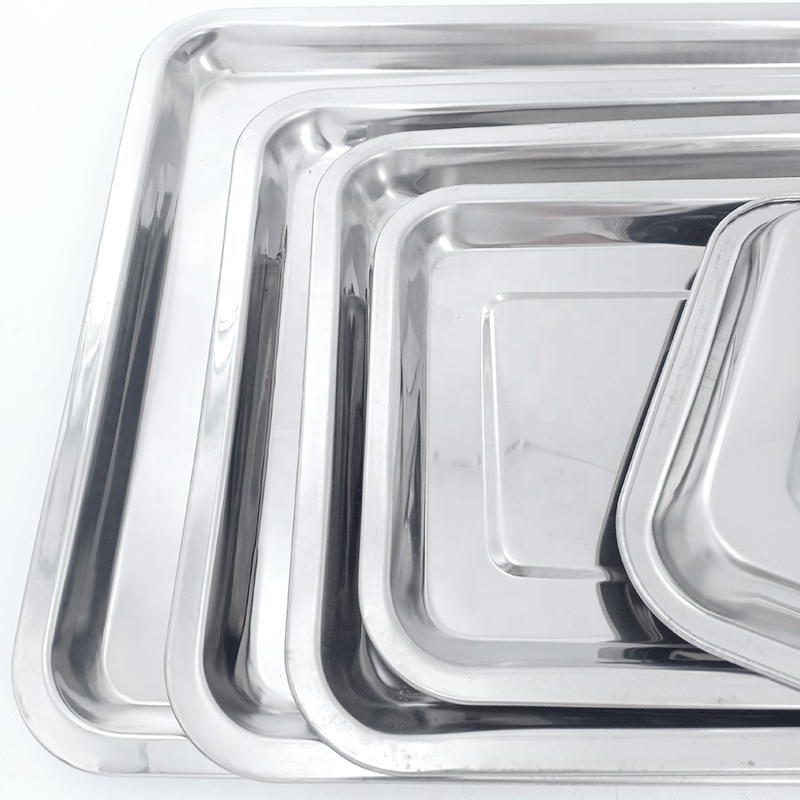 Wholesale Serving Tray Stainless Steel Rectangular Hotel Metal Fast Food Tray