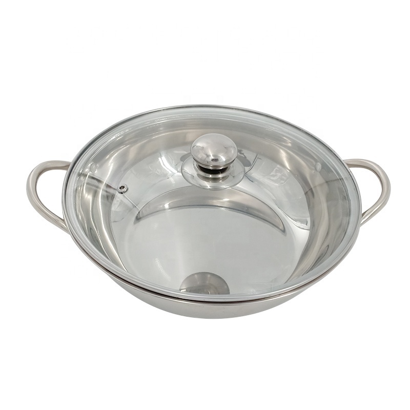 Cookware Soup stock pots stainless steel 201 hot pot wok keep food warmer with glass lid