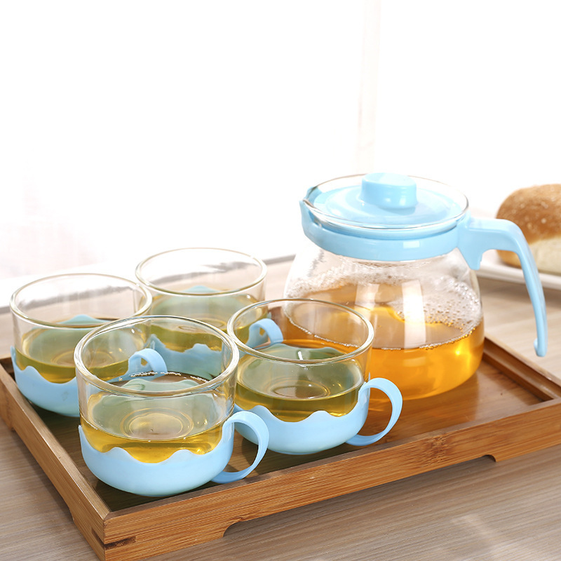 Wholesale Tea Pots 5Pcs Glass Tea Pot glass coffee cup heat resistant with Cup Clear Mini Tea Maker Teapot