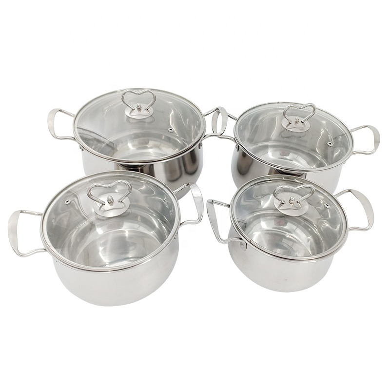 Korean kitchen 4pcs stainless steel cookware set double handle soup pot widely used in cooking