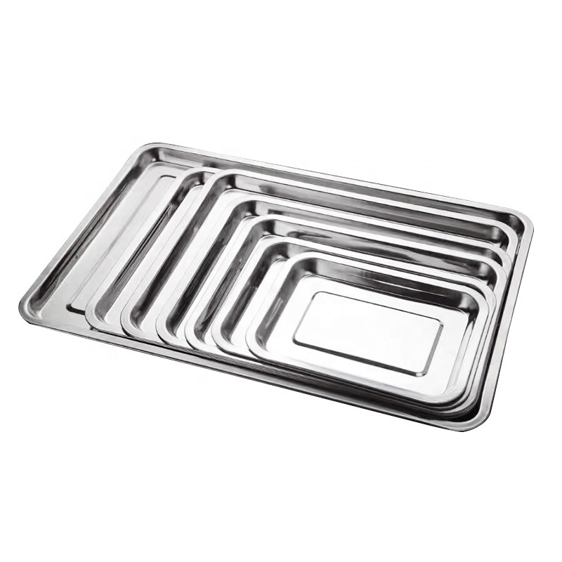 Wholesale Serving Tray Stainless Steel Rectangular Hotel Metal Fast Food Tray