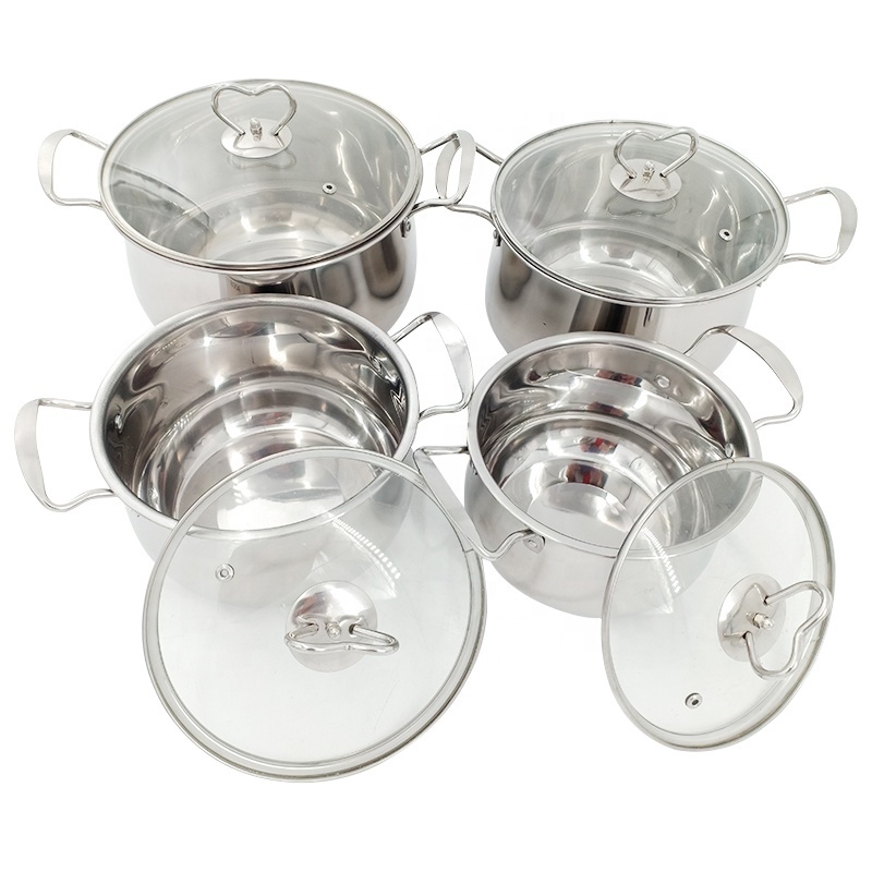 Korean kitchen 4pcs stainless steel cookware set double handle soup pot widely used in cooking