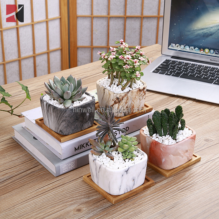 Hot sale mini square marble planter pots ceramic succulent plant pots