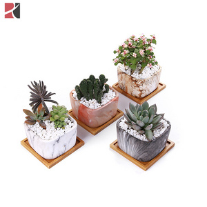 Hot sale mini square marble planter pots ceramic succulent plant pots