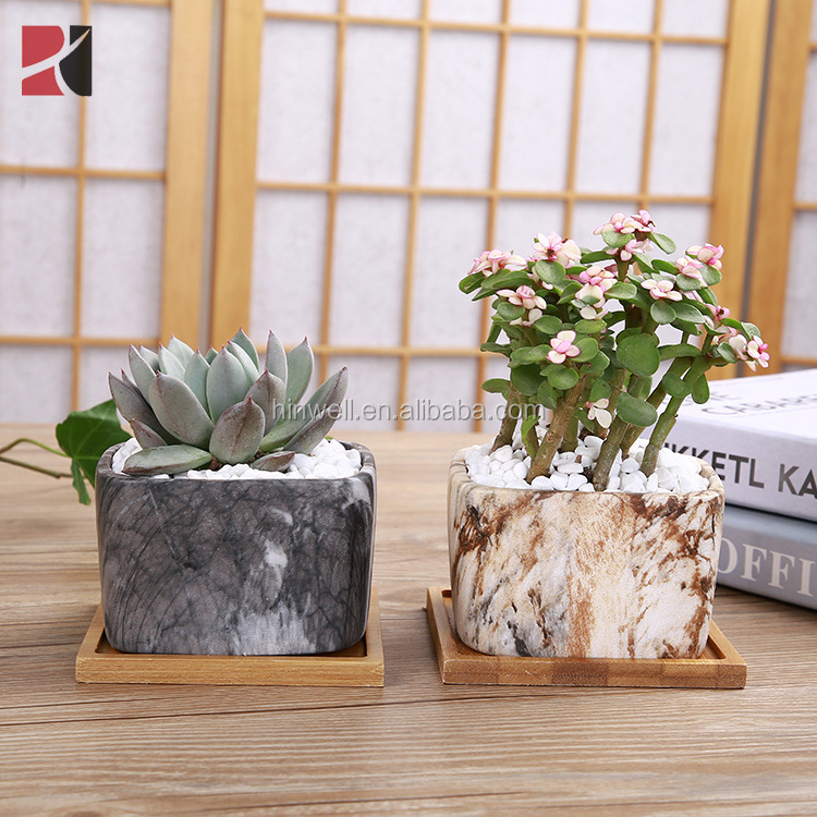 Hot sale mini square marble planter pots ceramic succulent plant pots