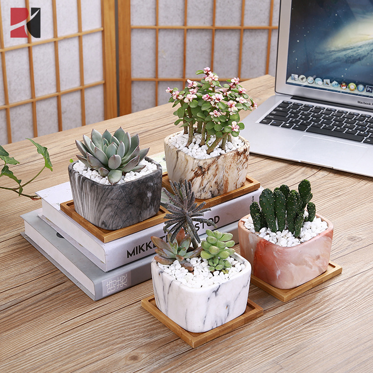 Hot sale mini square marble planter pots ceramic succulent plant pots