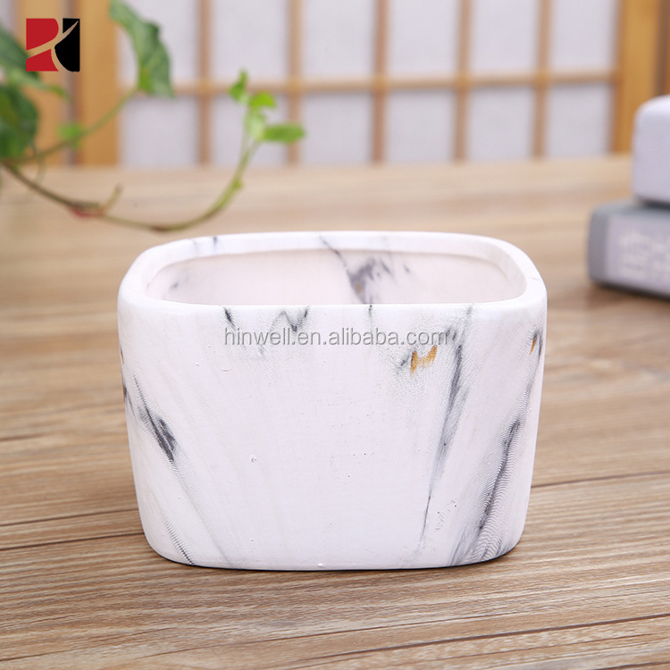 Hot sale mini square marble planter pots ceramic succulent plant pots