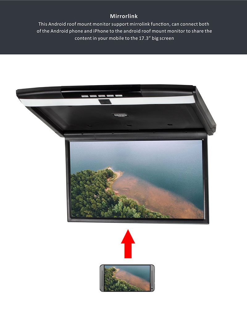 17.3 inch motorized roof mount/ flip-down car tv android monitor for car entertainment system