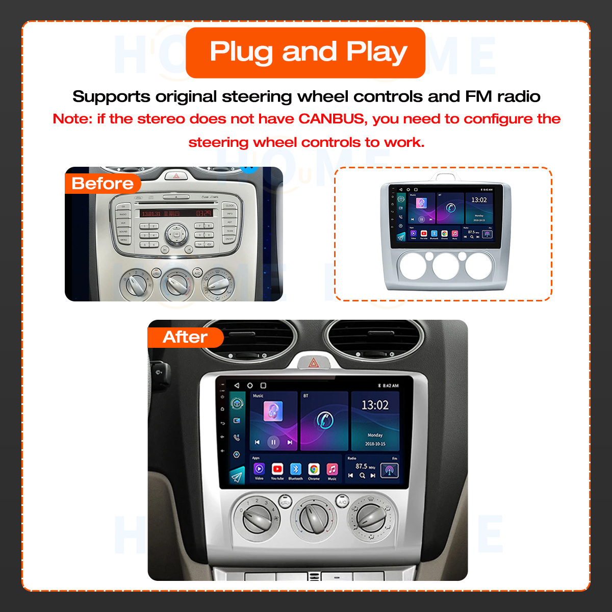 Android 10 Auto Car Radio For Ford Focus 2 3 Mk2 Mk3 2004 - 2012 Multimedia Player Navigation GPS Carplay Stereo DVD 4G WiFi DSP