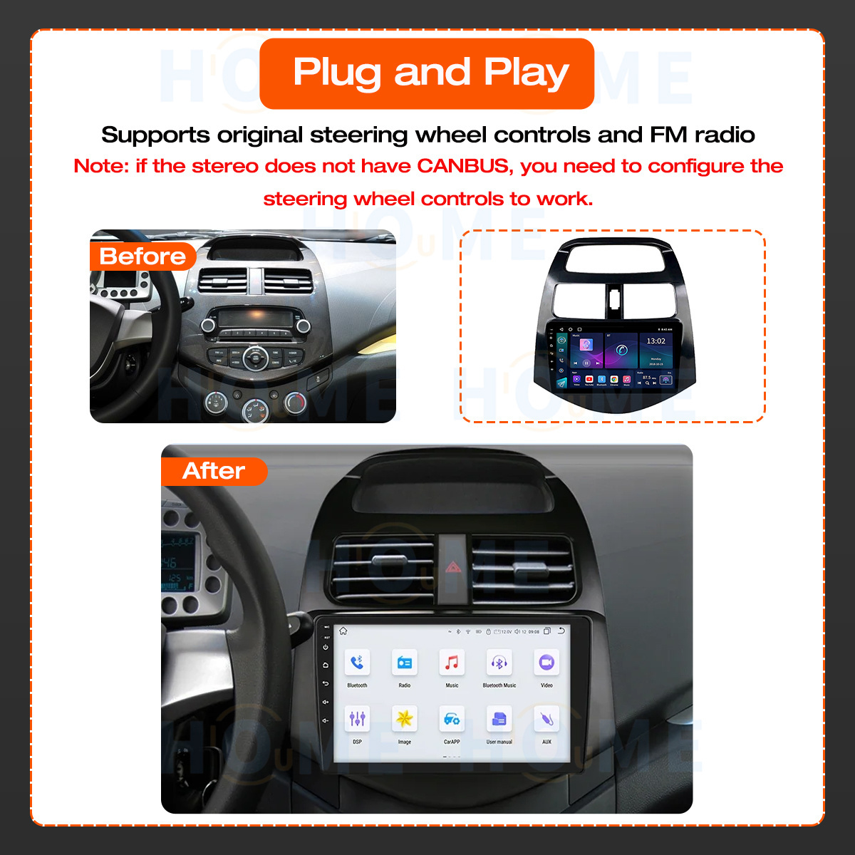 Car Radio Android 10 2G+32G GPS WIFI Screen Multimedia Carplay android Auto For Chevrolet Spark 2009-2014 2 Din 1024*600 P 4G