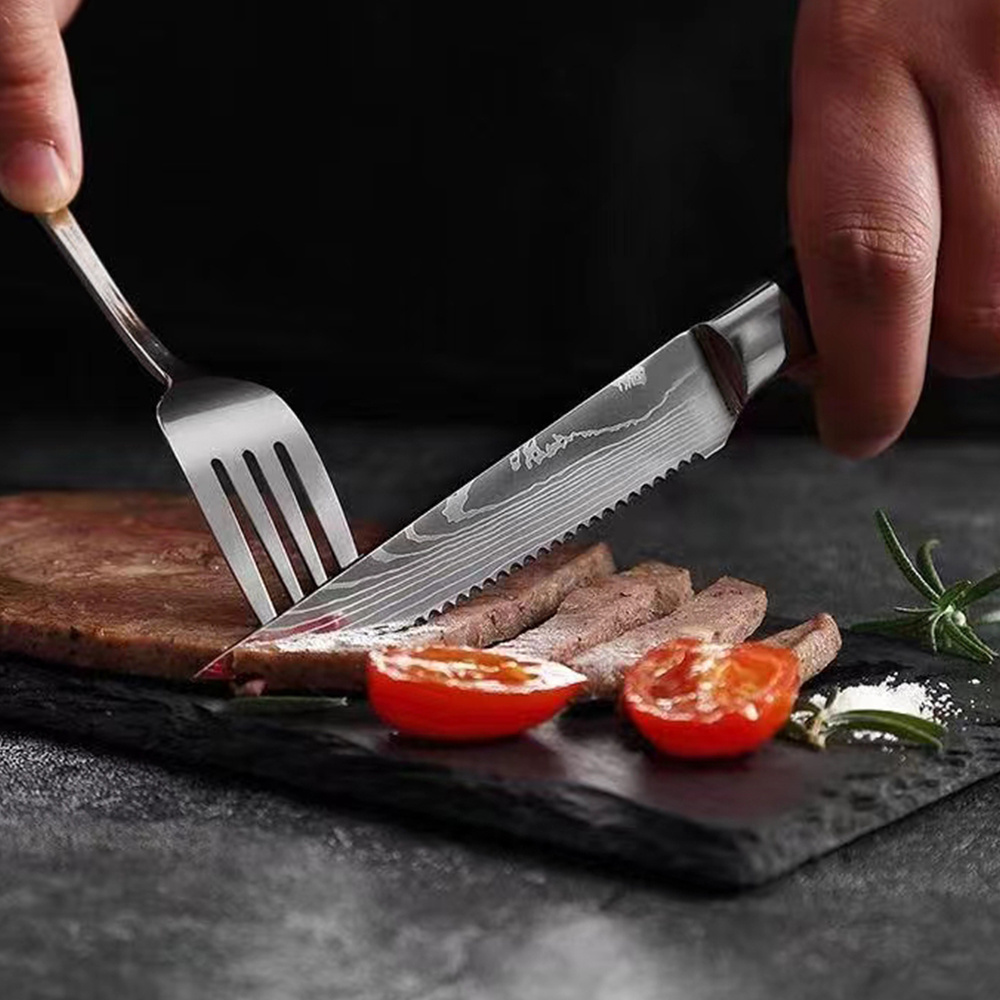 Hip-home Latest design kitchen steak knife with resin stabilized wood handle cooking knife set