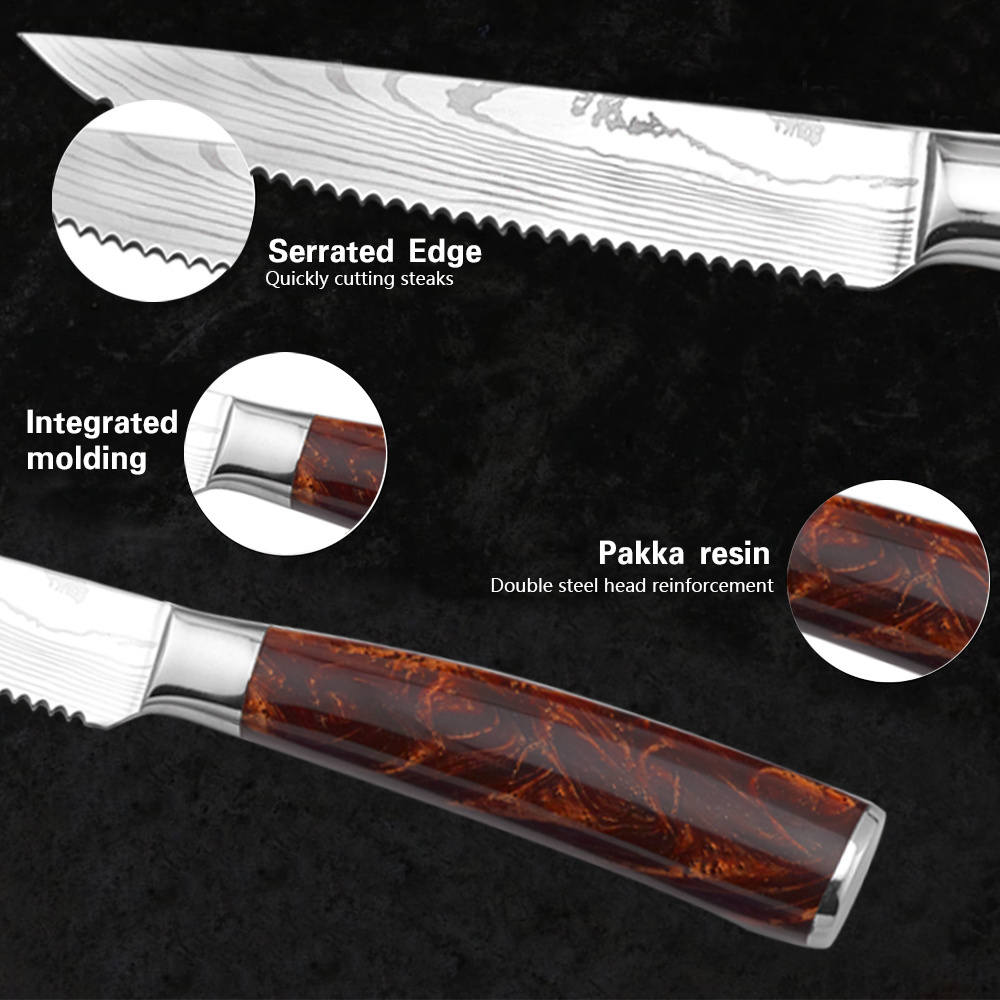 Hip-home Latest design kitchen steak knife with resin stabilized wood handle cooking knife set