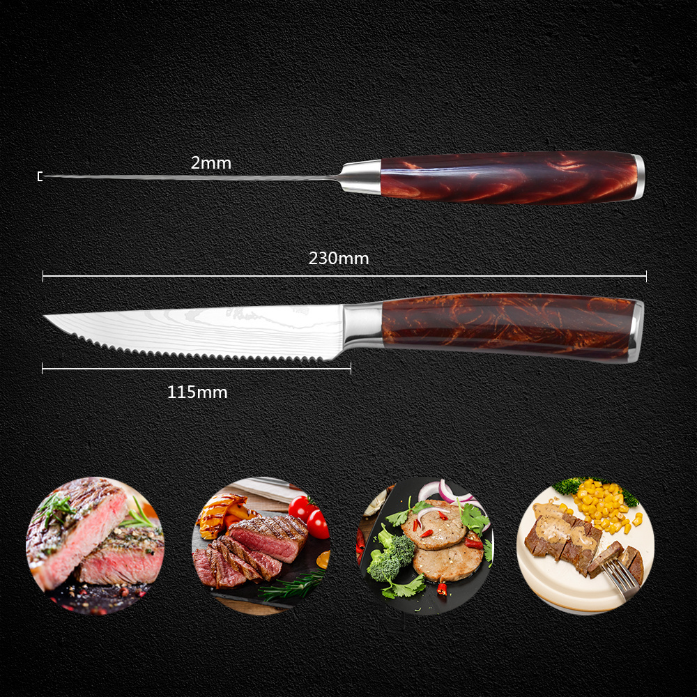 Hip-home Latest design kitchen steak knife with resin stabilized wood handle cooking knife set