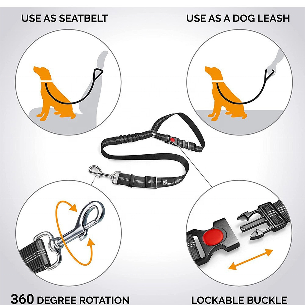 Multifunctional Adjustable Reflective Nylon Bungee Safety Pet Dog Leash Dog Car Seat Belt