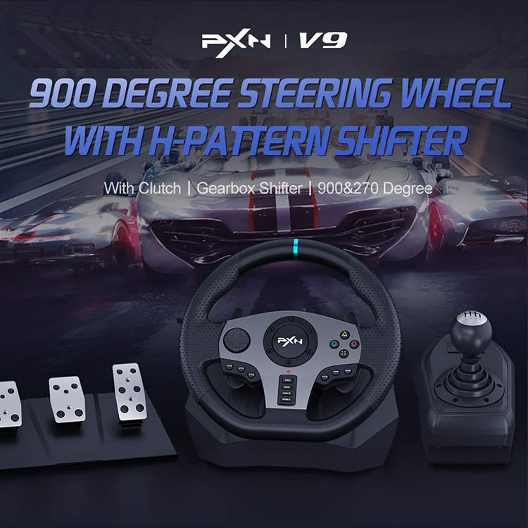 Original 100% New PXN V9 Race Steering Wheel with 3-Pedals and Shifter Bundle for PC Xbox One Series X/S PS4 PS3