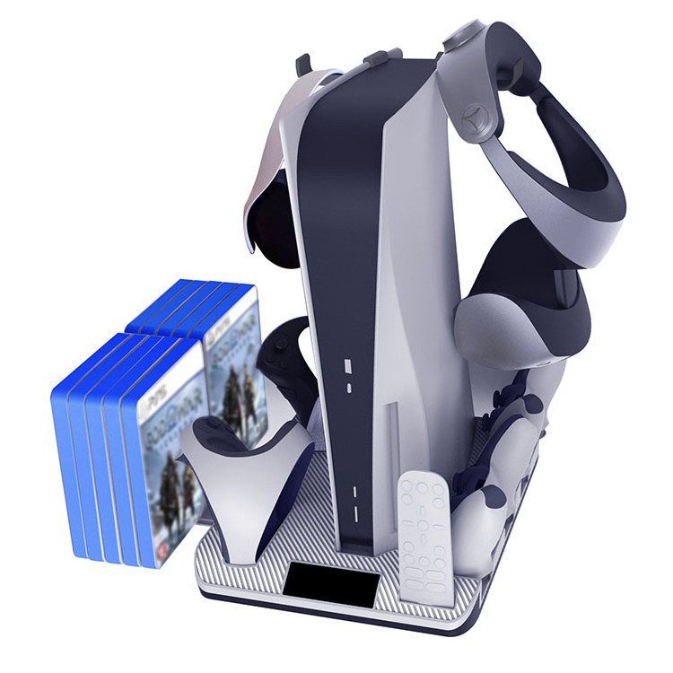 PS5 Vertical Cooling Stand with Controller Charging Station for PS VR2/PS5 with 10 Game Discs Storage and Headphone Hanger