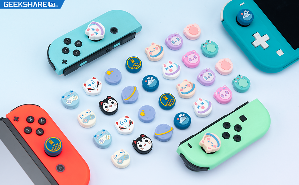 GeekShare Cute Animal Theme Thumb Grip Caps 4PCS Soft Silicone Joystick Cover for Nintendo Switch/OLED/Switch Lite Box Package