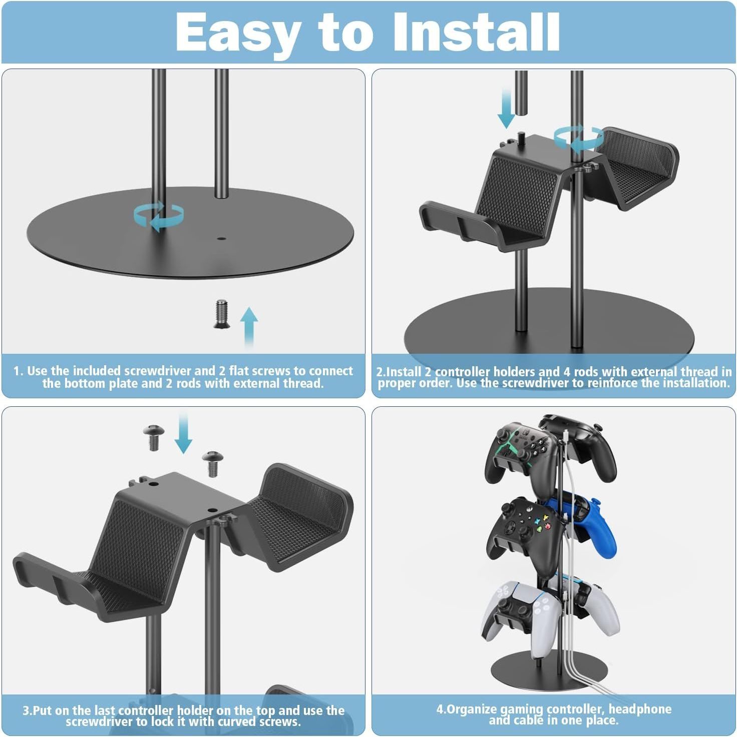 Universal Controller Display Stand Compatible with Xbox PS5 PS4 Nintendo Switch Headset Holder & Desk Mounts