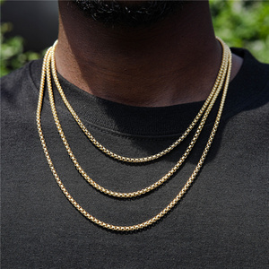 Wholesale 3mm Stainless Steel Box Chain Necklace Hip Hop Box Link Chains Mens 14k 18K Gold Plated Round Rolo Box Chain Necklace