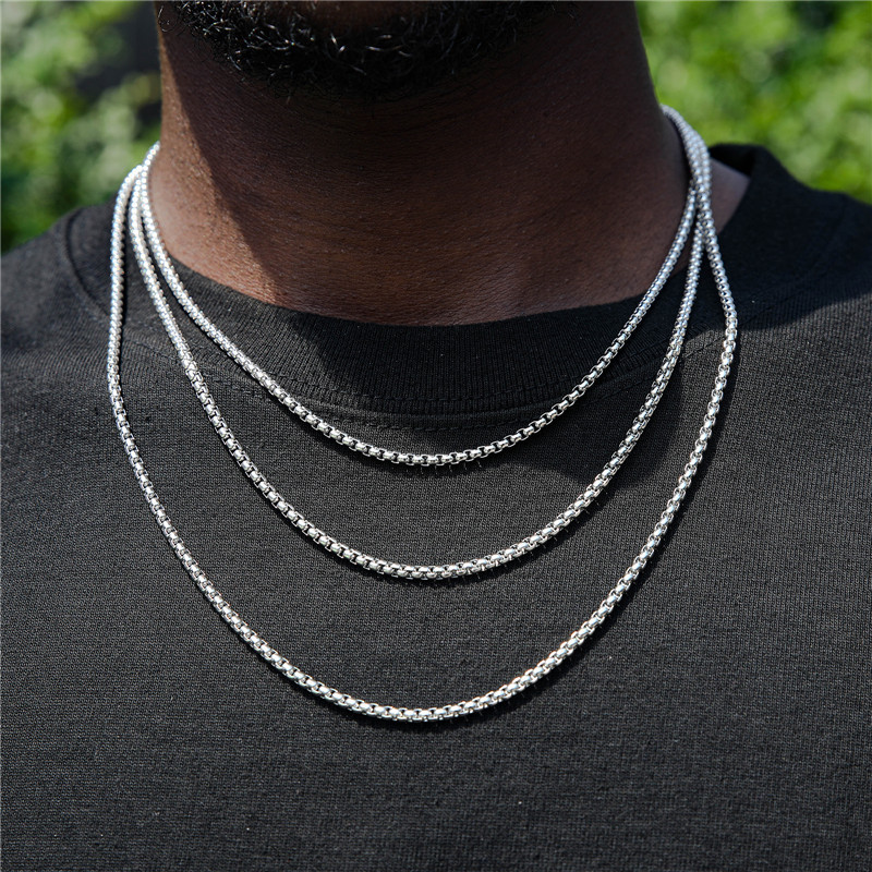 Wholesale 3mm Stainless Steel Box Chain Necklace Hip Hop Box Link Chains Mens 14k 18K Gold Plated Round Rolo Box Chain Necklace