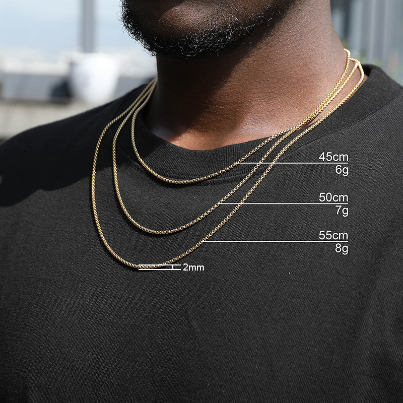 Wholesale 3mm Stainless Steel Box Chain Necklace Hip Hop Box Link Chains Mens 14k 18K Gold Plated Round Rolo Box Chain Necklace