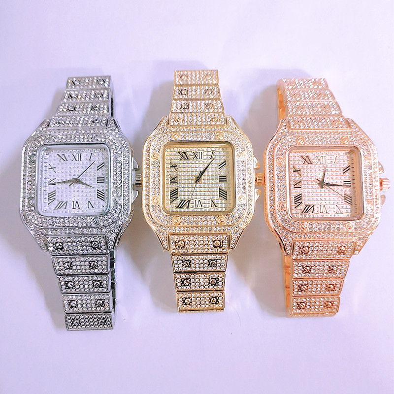 Wholesale  Hip Hop Luxury Square Wristwatch Bling Iced Out Diamond Quart Watches For Men and Women ACCESSORIES