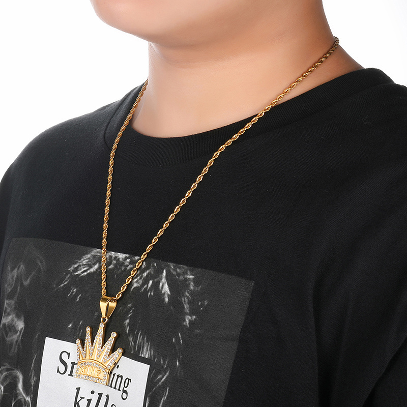 Trend Stainless steel Crown KING Pendant & Necklace For Men Hip Hop Jewelry