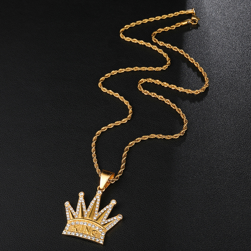 Trend Stainless steel Crown KING Pendant & Necklace For Men Hip Hop Jewelry