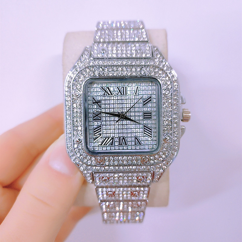 Wholesale  Hip Hop Luxury Square Wristwatch Bling Iced Out Diamond Quart Watches For Men and Women ACCESSORIES