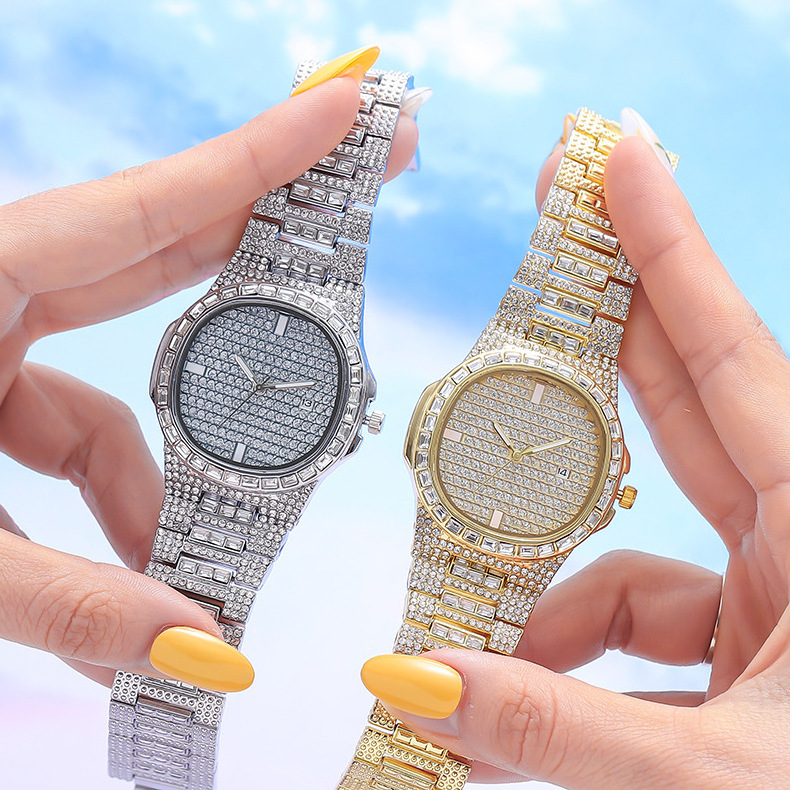 Wholesale  Hip Hop Luxury Square Wristwatch Bling Iced Out Diamond Quart Watches For Men and Women ACCESSORIES