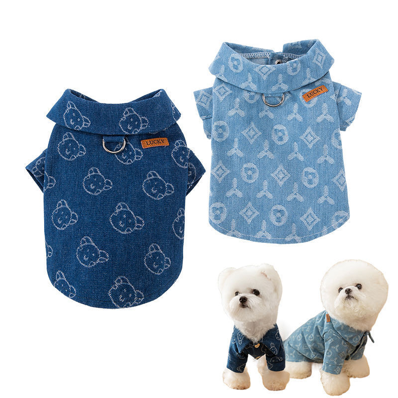 Fast Shipping Wholesale Manufacturer Cotton Denim Pet Jacket Shirt Luxury Comfy Spring Summer Dog Clothes for Small Medium Breed