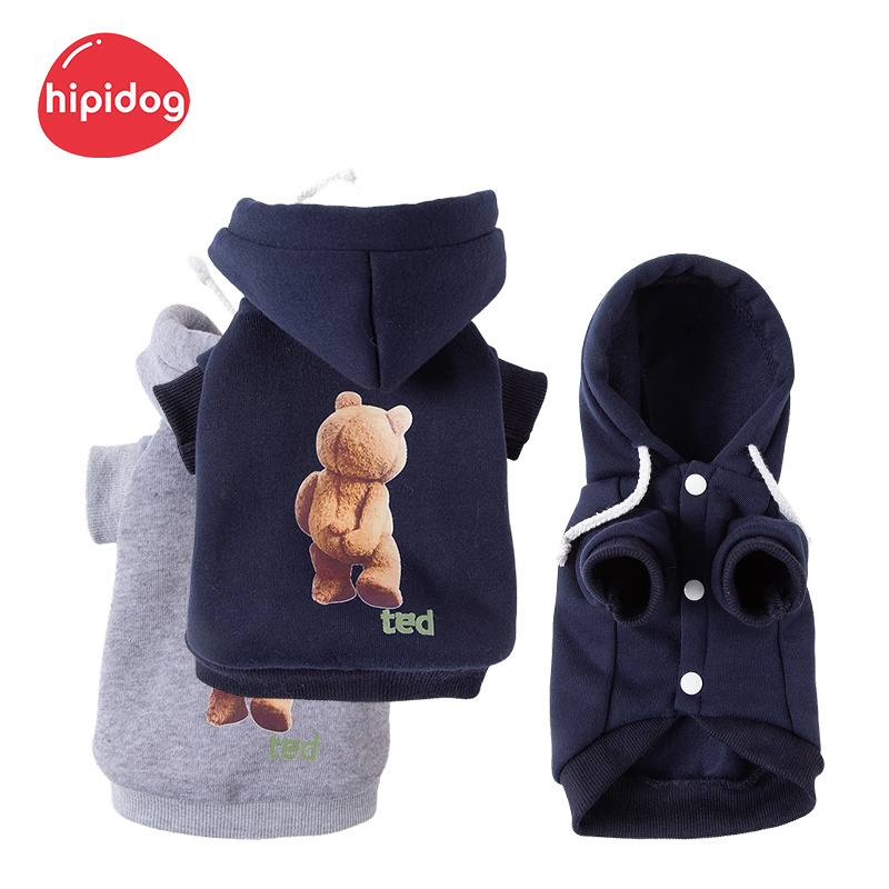 Hipipet Handmade Bear Printing High Quality Luxury Custom Hoodies Eco Friendly Dog Apparel Pet Dog Cat Sweatshirt for Autumn