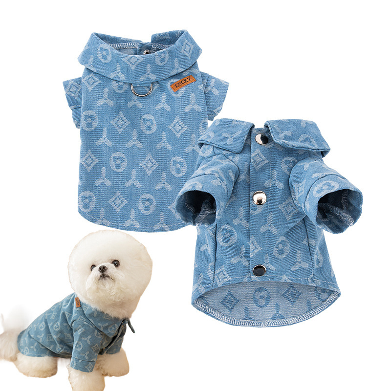 Fast Shipping Wholesale Manufacturer Cotton Denim Pet Jacket Shirt Luxury Comfy Spring Summer Dog Clothes for Small Medium Breed