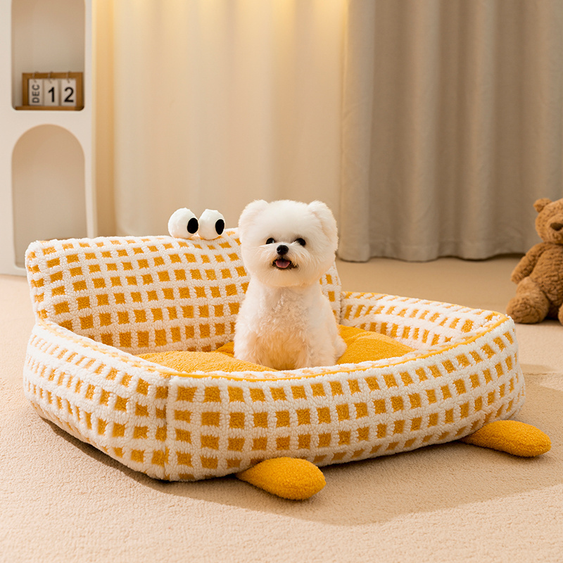 Plaid Fleece Cute Designer Handmade Soft Plush Winter Deep Sleep Orthopedic New Pet Beds Accessories Dog Bed for Dogs