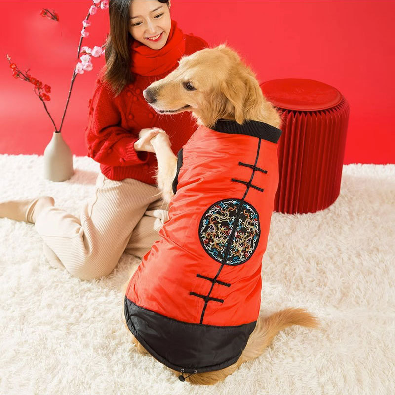 Taffeta Large Dog Clothing Apparel High Quality Chinese New Year Dog Clothes Display Stand Fashion Designed Warm Winter Pet Coat