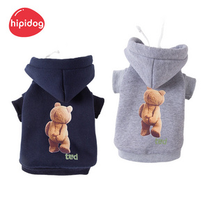 Hipipet Handmade Bear Printing High Quality Luxury Custom Hoodies Eco Friendly Dog Apparel Pet Dog Cat Sweatshirt for Autumn