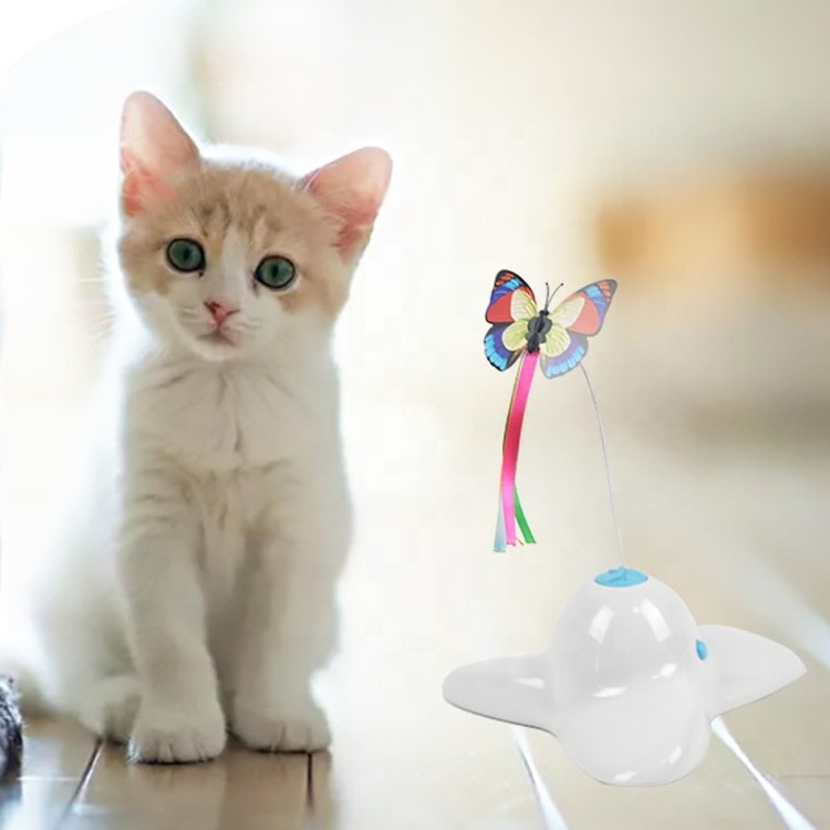 Funny electric cat toys interactive pet toys electric rotating kittentoys with butterfly playing funny cat stick