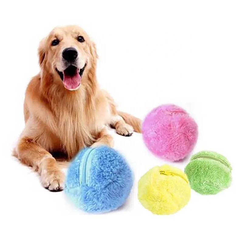 Interactive Funny Chew Plush Electric Rolling Ball Pet Dog Cat Toys Ball With Four Color Plush Cover Non-toxic And Safe Toys