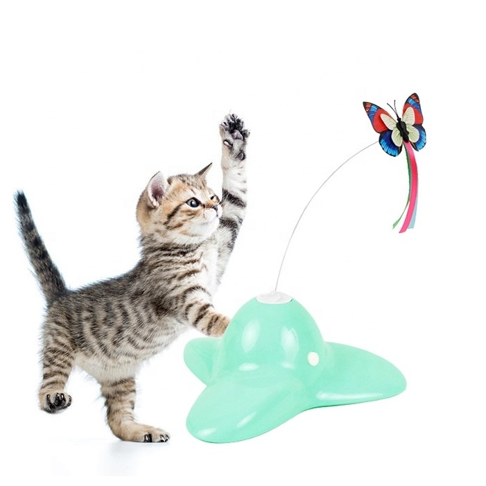 Funny electric cat toys interactive pet toys electric rotating kittentoys with butterfly playing funny cat stick