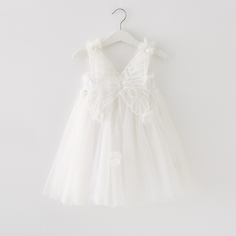 Wholesale kids girl summer dress sleeveless little girl tulle tutu dress butterfly wings baby girls summer dress