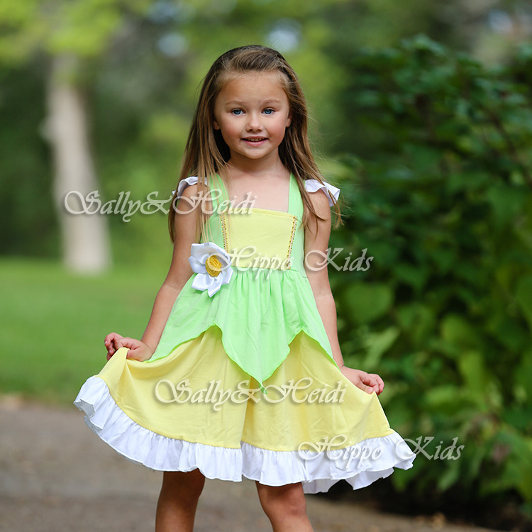 Hot sale high quality girls princess inspired cotton dresses two layers lace ruffle dress