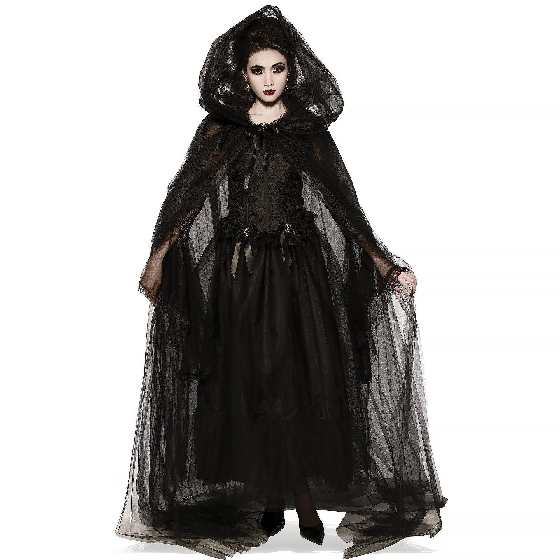 Wholesale In Stock Medieval Women Dress Black Witch Halloween Cosplay Costume