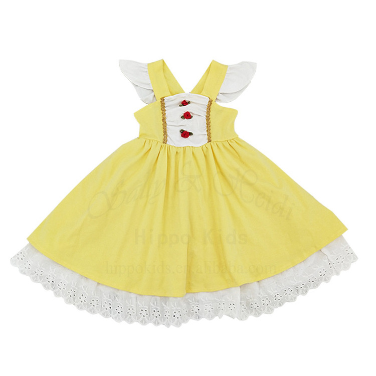 Hippo Kids Belle princess dress for 0-7-12 year old girl soft cotton princess party dress