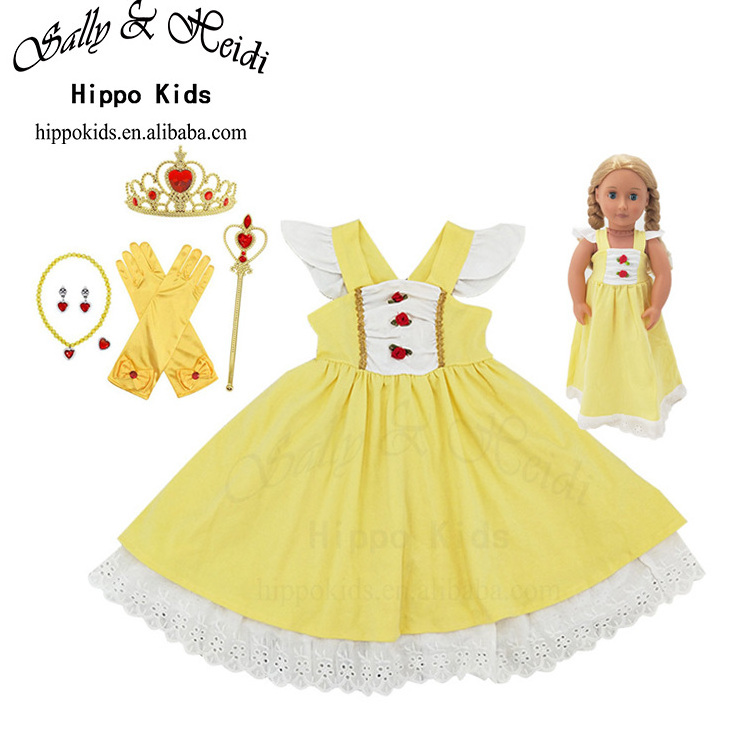 Hippo Kids Belle princess dress for 0-7-12 year old girl soft cotton princess party dress